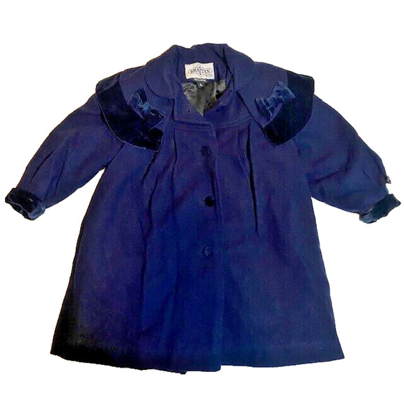 Braetan Kids Size 4 Navy Blue Wool & Velvet Princess Coat Winter Formal Holiday